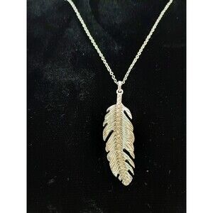 Silver Tone Feather Necklace With Gemstones Lobster Claw Clasp